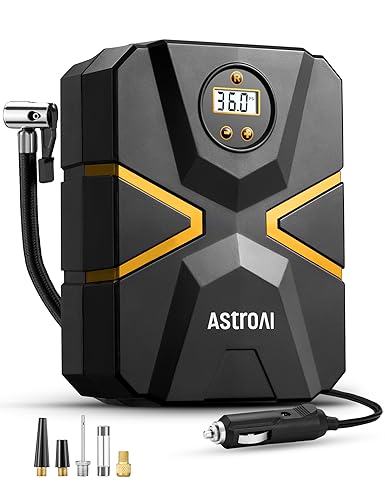 AstroAI Luftkompressor luftpumpe Auto 150 PSI Autoreifen Kompressor 12V mit Echtzeit-Digitalbildschirm Automatische Pumpe und Abschaltung für Auto, Fahrräder, Motorrad, Ball(Gelb)