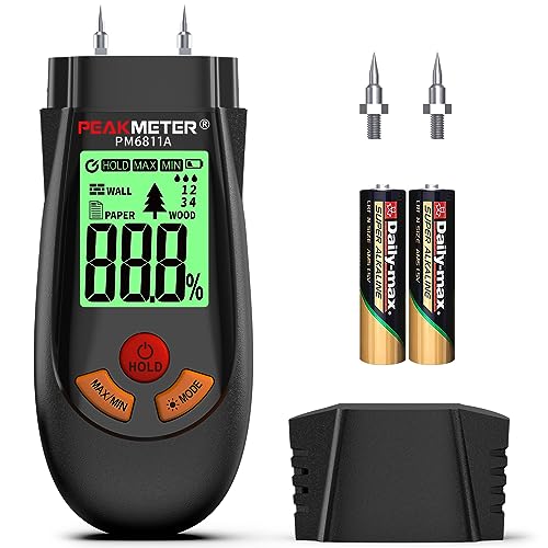 Feuchtigkeitsmessgerät, Feuchtigkeitsmesser Mit Batterie und LCD-Display, geeignet für die schnelle Bestimmung des Feuchtigkeitsgehalts von Rohholz, Papier, Sperrholz, Gipswände, Bodenbeläge, etc.